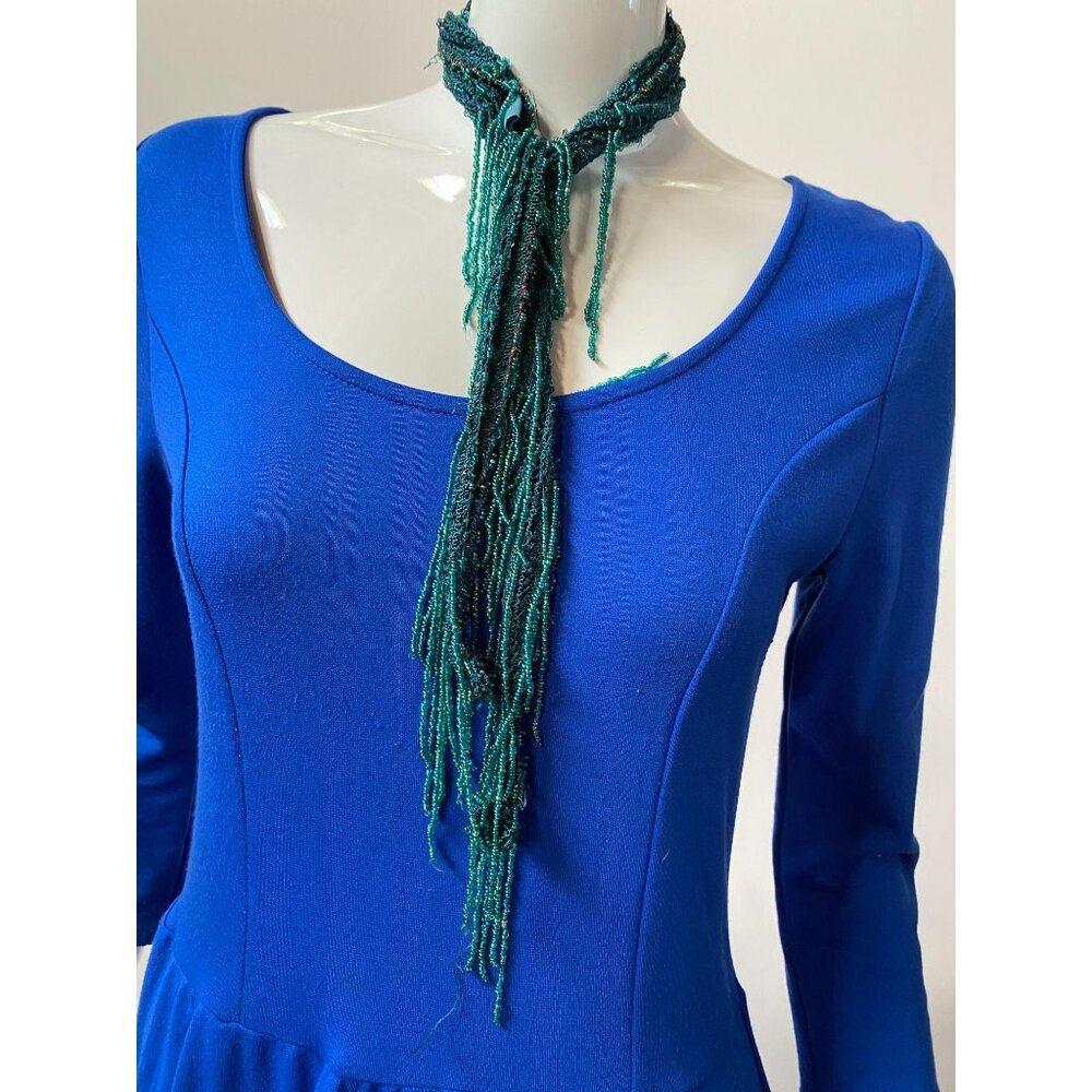 Nine West Green & Blue Beaded Fringe Tie Belt/Neck Accessory